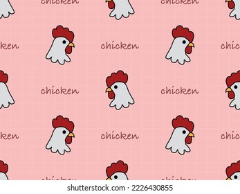 Chicken cartoon character seamless pattern on red background
