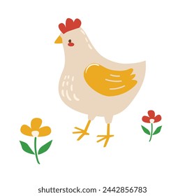 Сute chicken cartoon character simple hand drawn vector illustration