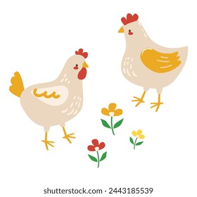 Сute chicken cartoon character simple hand drawn vector illustration