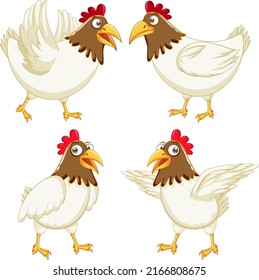 Chicken cartoon characters set illustration