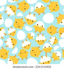 Chicken cartoon cute pattern seamless. Little chicken background. Baby fabric texture
