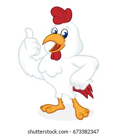 Chicken cartoon giving thumb up and smiling isolated in white background