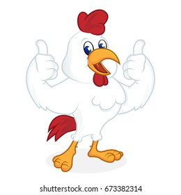 Chicken cartoon giving thumbs up isolated in white background