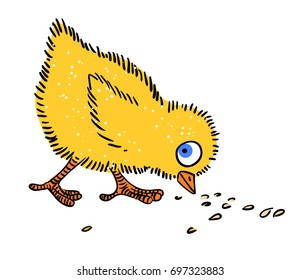 Chicken cartoon hand drawn image. Original colorful artwork, comic childish style drawing.