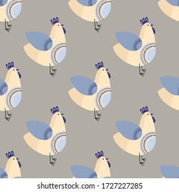 Chicken cartoon pattern - vector simple texture. Seamless pattern for textile, napkins, tablecloths, wrapping paper. Vector flat illustration.