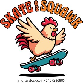 diseño de camiseta de skateboard de equitación de dibujos animados de pollo