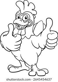 Um frango desenho animado galo galo galo berço pássaro dando um polegar para cima
