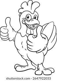 Um frango desenho animado galo galo galo berço pássaro dando um polegar para cima