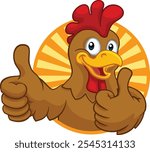 A chicken cartoon rooster cockerel character mascot giving a thumbs up.