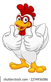 A chicken cartoon rooster cockerel character mascot giving a thumbs up.