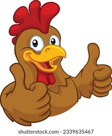 A chicken cartoon rooster cockerel character mascot giving a thumbs up.