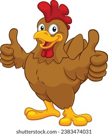 A chicken cartoon rooster cockerel character mascot giving a thumbs up.