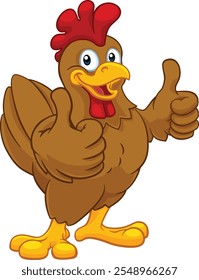 A chicken cartoon rooster cockerel character mascot giving a thumbs up.