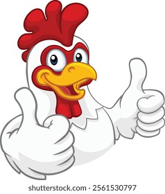 A chicken cartoon rooster cockerel character mascot giving a thumbs up.