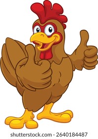 A chicken cartoon rooster cockerel character mascot giving a thumbs up.