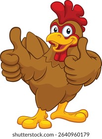 A chicken cartoon rooster cockerel character mascot giving a thumbs up.