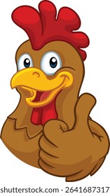 A chicken cartoon rooster cockerel character mascot giving a thumbs up.