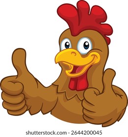 A chicken cartoon rooster cockerel character mascot giving a thumbs up.
