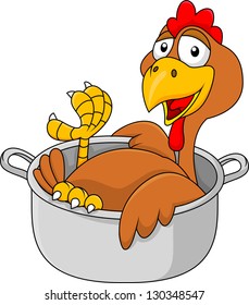 Chicken cartoon in the sauce pan