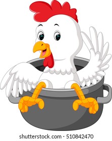 Chicken cartoon in the saucepan