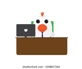 Chicken cartoon working in office isolated