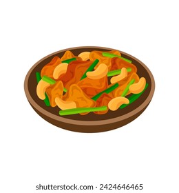 Ilustración vectorial de plato de cocina tailandesa de anacardos de pollo