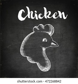 Chicken. Chalk board drawing. Hand drawn vector stock illustration. 