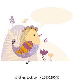 Chicken character design. Cute cartoon animal vector illustration. Abstract icon for baby posters, art print, fashion apparel or stickers. Bird logo