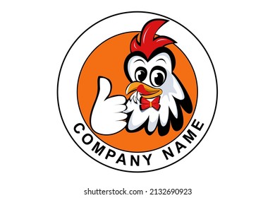 Chicken Character Logo Cartoon. A funny Cartoon Rooster chicken giving a thumbs up. Vector logo illustration.