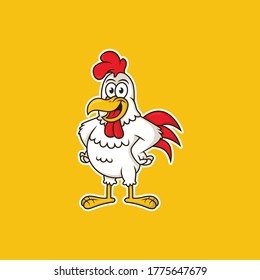 Chicken character logo template design vector