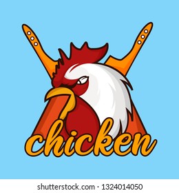 chicken character mascot logo design vector
