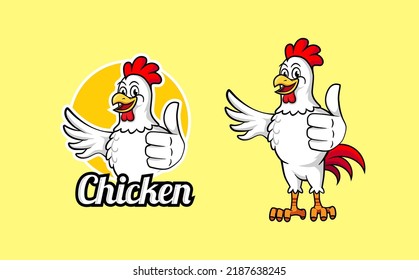 Chicken character mascot logo design. Rooster mascot logo. Vector illustration.