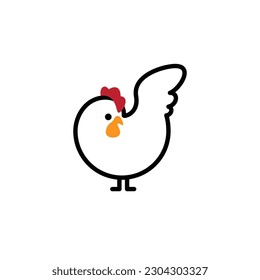 the chicken character spread a wing is isolated on white background