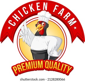 Chicken chef cartoon character with Chicken Farm logo  illustration