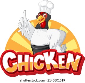 Chicken chef cartoon character logo illustration