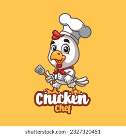 Chicken Chef Cooking Food Cartoon Logo Design
