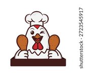 Chicken chef with fried chicken drumsticks.