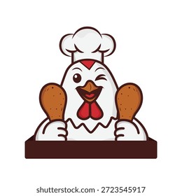 Chicken chef with fried chicken drumsticks.