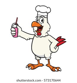 Chicken Chef Holding Drink Vector Illustration