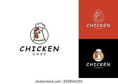 Chicken chef logo design template, chicken and hat chef concept