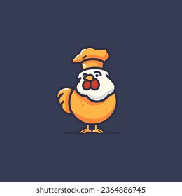 Chicken chef logo template. Cute cartoon chicken character. Vector illustration. Fried chicken restaurant logo