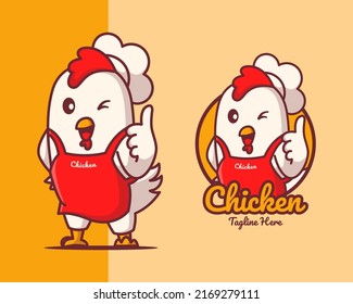 Chicken With Chef Outfit Logo Concept