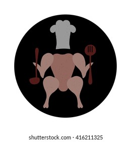 Chicken chef .The image of a chicken carcass in a circle . Chicken vector icon