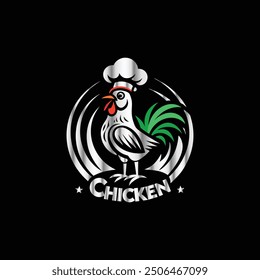 chicken chef vector logo design template. rooster head with chef hat
Rooster and laurel wreath on black background. Vector illustration.
