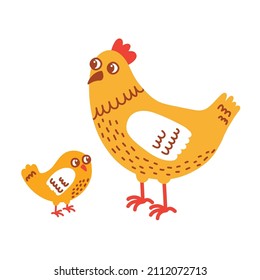 Chicken and chick colorful cute vector illustration