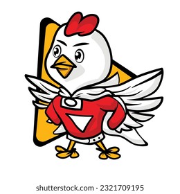 Chicken Chick Cute Super Hero cartoon comic character for restaurant logo vector art
