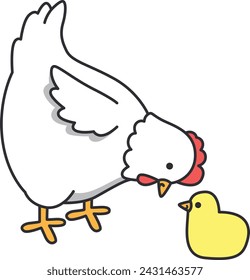 chicken and chick isolated on white background. vector illustration.