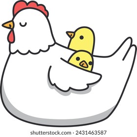 Chicken and chick on white background. Vector illustration in cartoon style.