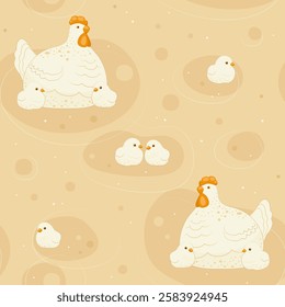 Chicken and Chicks Seamless Pattern Vector