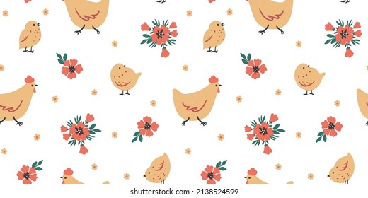 Chicken and chicks. spring seamless vector pattern for baby fabric, decoration, wrapping paper and wallppaer